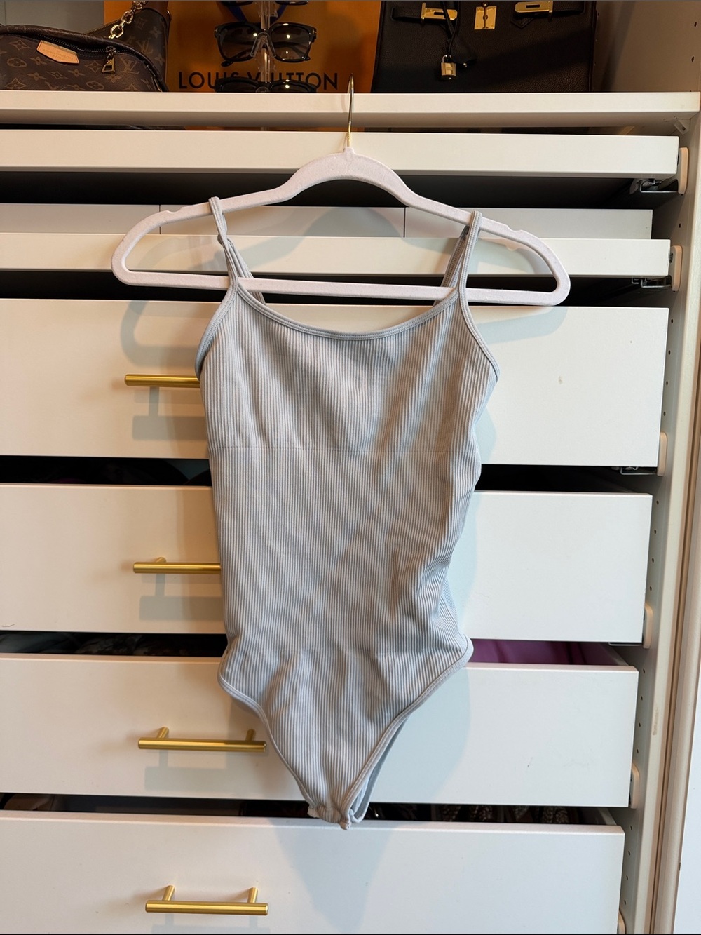 Ribbed One-Piece Bodysuit in Light Gray